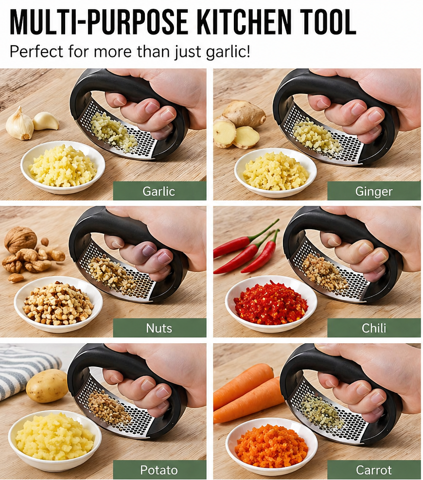 Premium Stainless Steel Ginger & Garlic Crusher | Multi-Purpose Kitchen Tool for Garlic, Ginger, Nuts & More