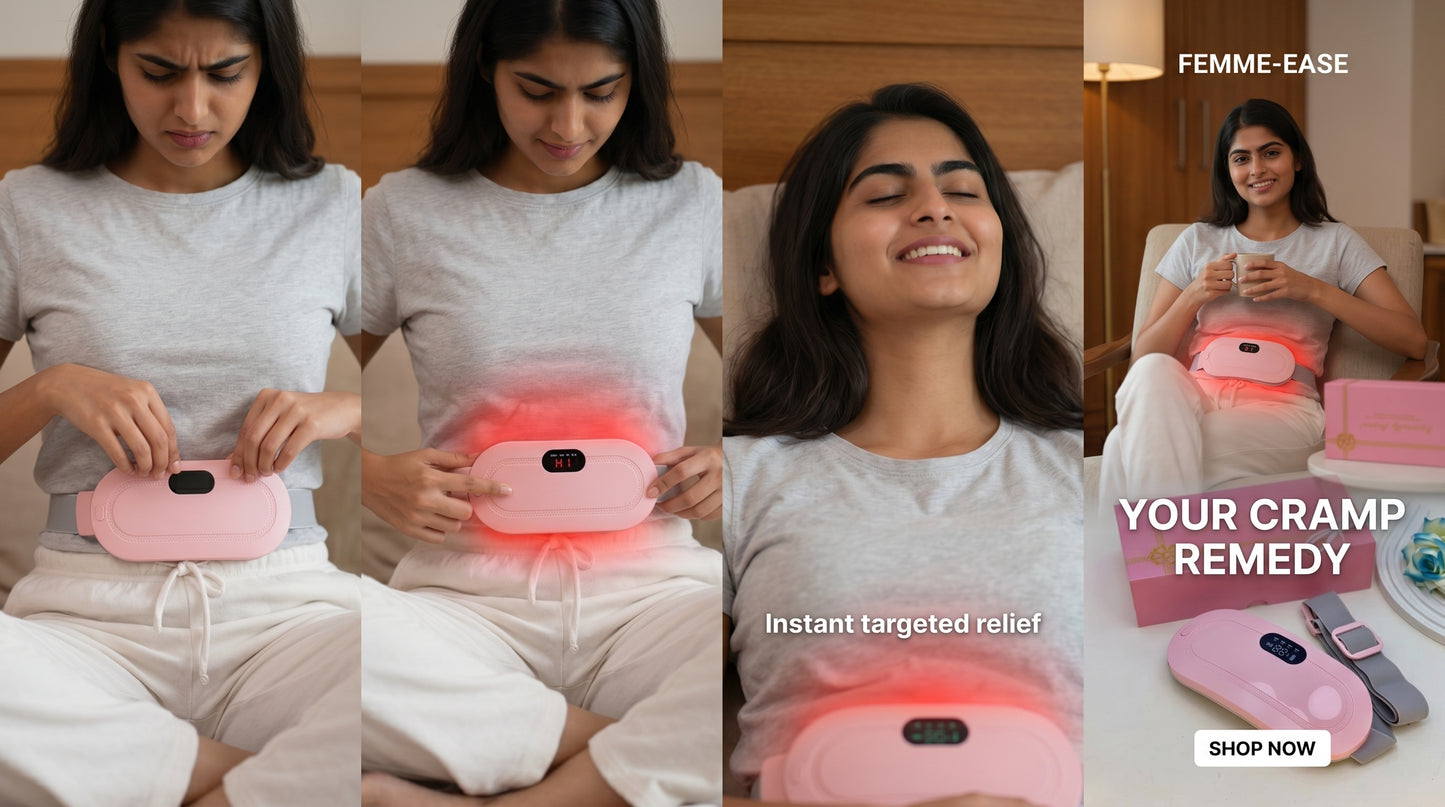 Period Cramp Relief heating pad with massager | Multi axis massager | 3-Temp. & 4-Massage Mode Fast Heating Menstrual Period Pain Relief Device for Women
