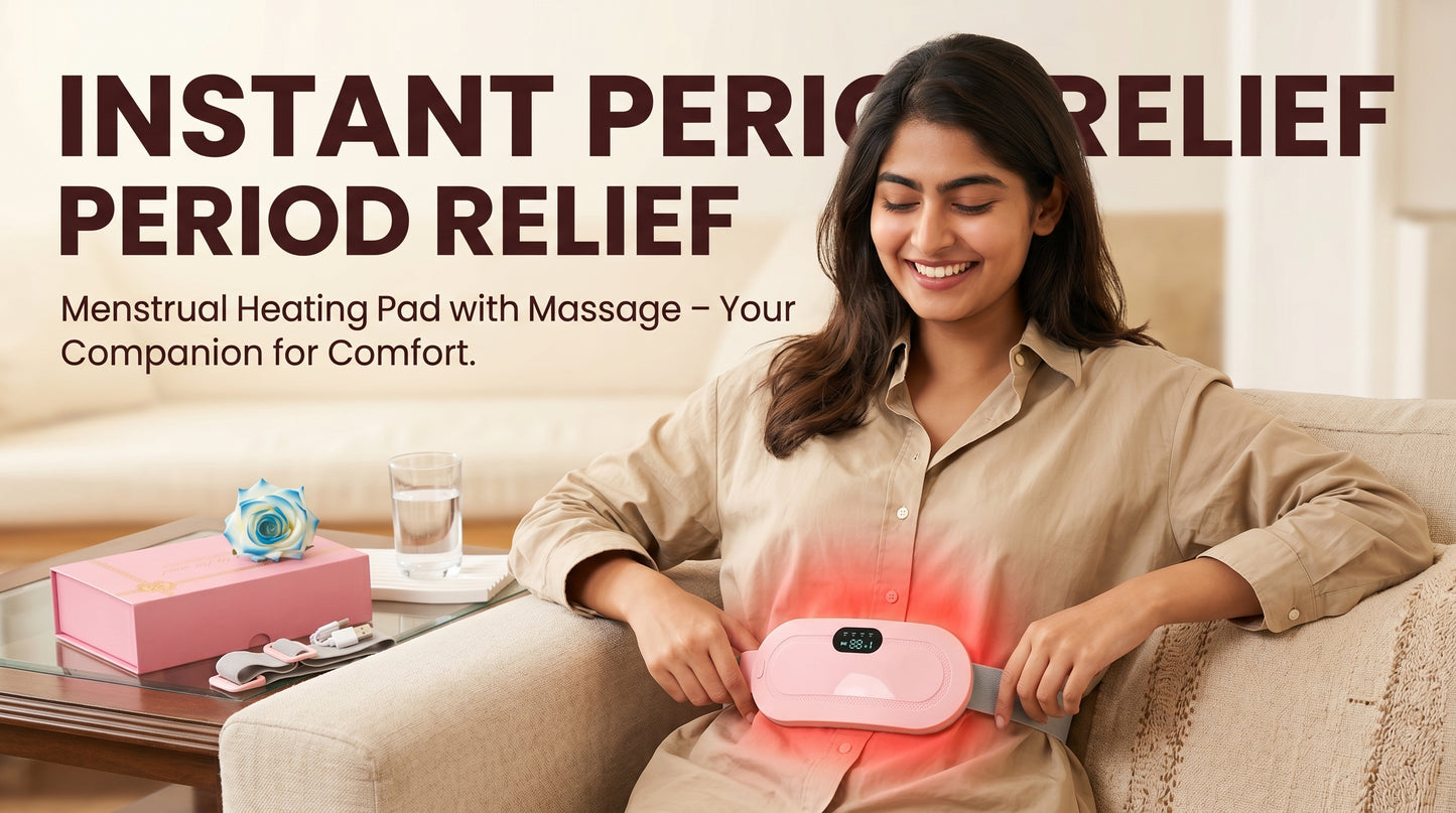 Period Cramp Relief heating pad with massager | Multi axis massager | 3-Temp. & 4-Massage Mode Fast Heating Menstrual Period Pain Relief Device for Women