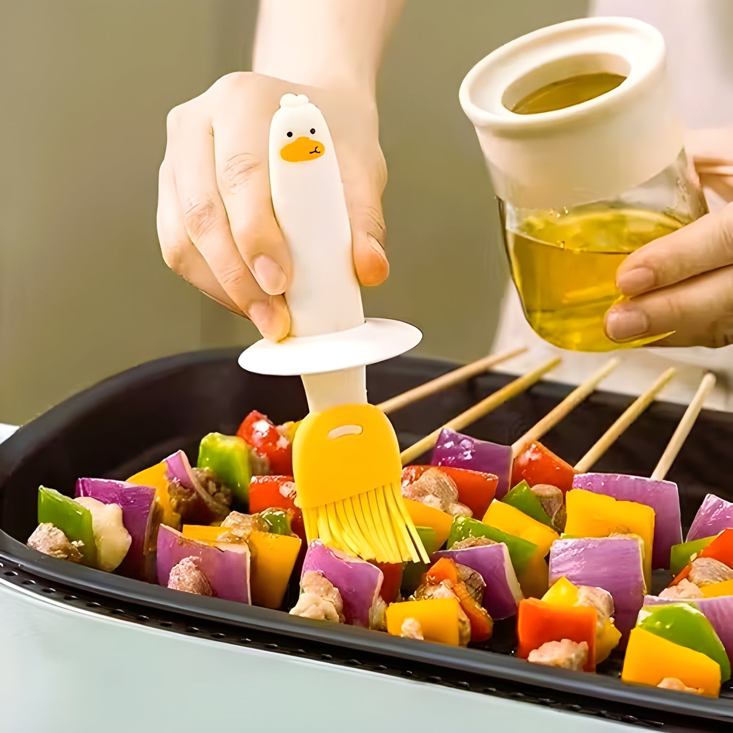 Buy 1 Get 1 FREE | 2-in-1 Smart Oil Dispenser Bottle with Silicone Brush – Leakproof Kitchen Oil Brush Set for Cooking, BBQ & Air Fryer (COMBO Pack of 2)